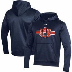Men's Under Armour Navy Auburn Tigers Logo Stripe Fleece Pullover Hoodie