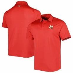 Men's Under Armour Red Maryland Terrapins Green Trail Stripe Polo