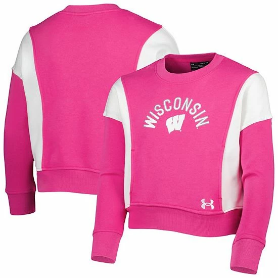 Girls Youth Under Armour Pink Wisconsin Badgers All Day Fleece Pullover Sweatshirt 1 Girls Youth Under Armour Pink Wisconsin Badgers All Day Fleece Pullover Sweatshirt