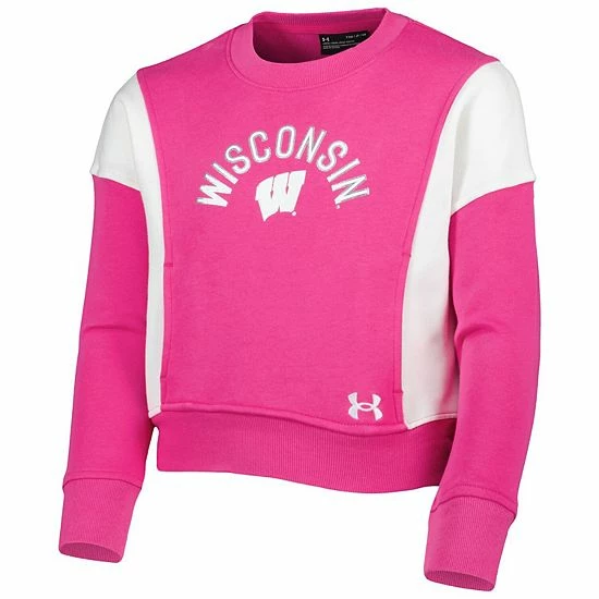 Girls Youth Under Armour Pink Wisconsin Badgers All Day Fleece Pullover Sweatshirt 3 Girls Youth Under Armour Pink Wisconsin Badgers All Day Fleece Pullover Sweatshirt - Image 3