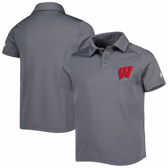 Youth Under Armour Charcoal Wisconsin Badgers Tech Mesh Performance Polo 2 Youth Under Armour Charcoal Wisconsin Badgers Tech Mesh Performance Polo - Image 2