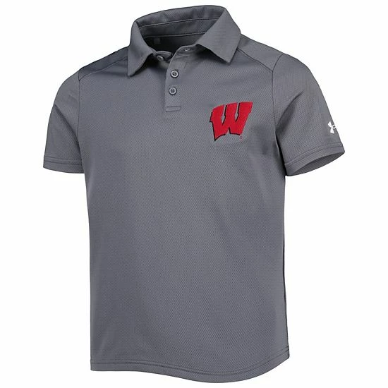 Youth Under Armour Charcoal Wisconsin Badgers Tech Mesh Performance Polo 3 Youth Under Armour Charcoal Wisconsin Badgers Tech Mesh Performance Polo - Image 3