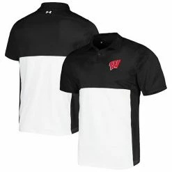 Men's Under Armour Black/White Wisconsin Badgers Green Blocked Polo Performance Polo