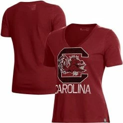 Women's Under Armour Garnet South Carolina Gamecocks Logo Performance V-Neck T-Shirt
