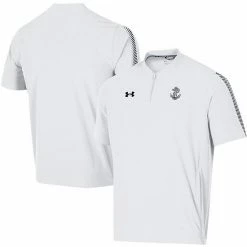 Men's Under Armour White Navy Midshipmen 2021 Sideline Motivate Short Sleeve Quarter-Zip Polo