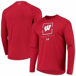 Men's Under Armour Red Wisconsin Badgers Football Raglan Long Sleeve T-Shirt