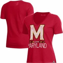 Women's Under Armour Red Maryland Terrapins Logo Performance V-Neck T-Shirt