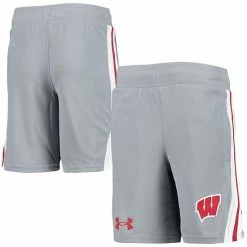 Youth Under Armour Gray Wisconsin Badgers Game Day Mesh Shorts