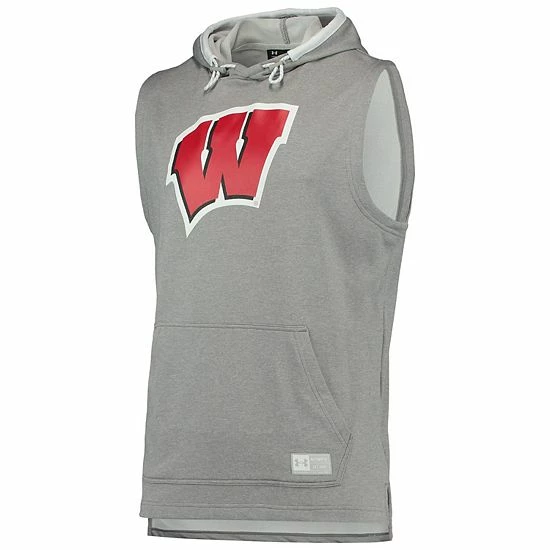 Men's Under Armour Gray Wisconsin Badgers Game Day Tech Sleeveless Hoodie 2 Men's Under Armour Gray Wisconsin Badgers Game Day Tech Sleeveless Hoodie - Image 2