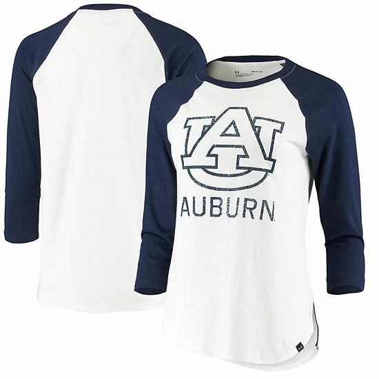 Women's Under Armour White/Navy Auburn Tigers Performance Cotton 3/4-Sleeve Raglan T-Shirt 2 Women's Under Armour White/Navy Auburn Tigers Performance Cotton 3/4-Sleeve Raglan T-Shirt - Image 2