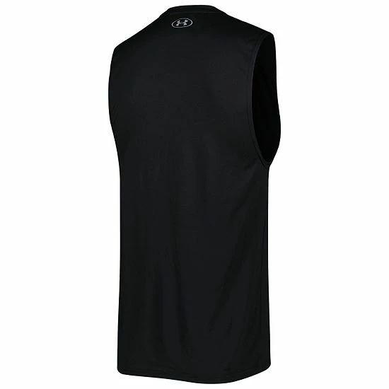 Men's Under Armour Black Wisconsin Badgers Logo Striped Tech Performance Tank Top 4 Men's Under Armour Black Wisconsin Badgers Logo Striped Tech Performance Tank Top - Image 4