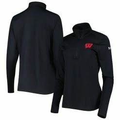 Women's Under Armour Black Wisconsin Badgers Tech Mesh Performance Quarter-Zip Jacket