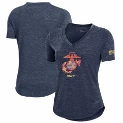 Women's Under Armour Navy Navy Midshipmen USMC Logo Breezy V-Neck T-Shirt