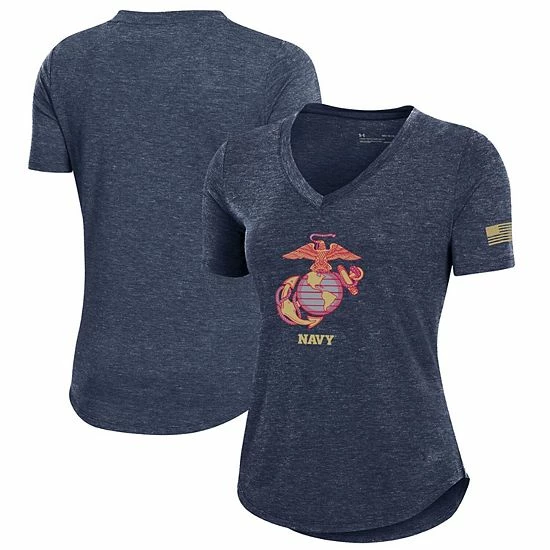 Women's Under Armour Navy Navy Midshipmen USMC Logo Breezy V-Neck T-Shirt 1 Women's Under Armour Navy Navy Midshipmen USMC Logo Breezy V-Neck T-Shirt