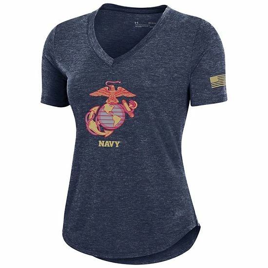 Women's Under Armour Navy Navy Midshipmen USMC Logo Breezy V-Neck T-Shirt 3 Women's Under Armour Navy Navy Midshipmen USMC Logo Breezy V-Neck T-Shirt - Image 3