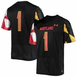 Men's Under Armour #1 Black Maryland Terrapins Replica Football Jersey