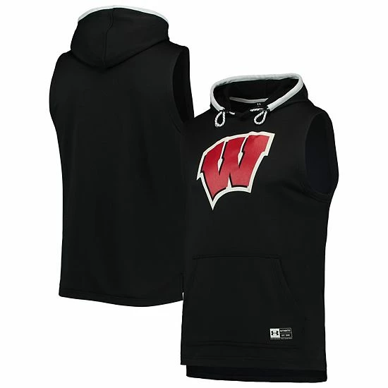 Men's Under Armour Black Wisconsin Badgers Game Day Tech Sleeveless Hoodie 2 Men's Under Armour Black Wisconsin Badgers Game Day Tech Sleeveless Hoodie - Image 2