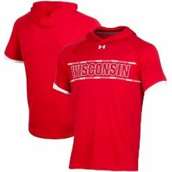Men's Under Armour Red Wisconsin Badgers On-Court Basketball Shooting Hoodie Raglan Performance T-Shirt
