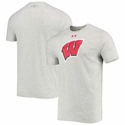 Men's Under Armour Heathered Gray Wisconsin Badgers School Logo Performance Cotton T-Shirt