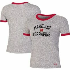Women's Under Armour Heathered Gray Maryland Terrapins Siro Slub Tri-Blend Ringer T-Shirt