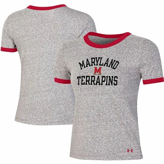 Women's Under Armour Heathered Gray Maryland Terrapins Siro Slub Tri-Blend Ringer T-Shirt 1 Women's Under Armour Heathered Gray Maryland Terrapins Siro Slub Tri-Blend Ringer T-Shirt