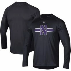 Men's Under Armour Black Northwestern Wildcats Logo Stripe Performance Raglan Long Sleeve T-Shirt