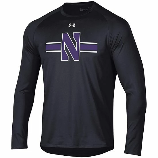 Men's Under Armour Black Northwestern Wildcats Logo Stripe Performance Raglan Long Sleeve T-Shirt 3 Men's Under Armour Black Northwestern Wildcats Logo Stripe Performance Raglan Long Sleeve T-Shirt - Image 3