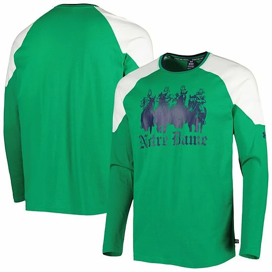 Men's Under Armour Green/White Notre Dame Fighting Irish Iconic Block Raglan Long Sleeve T-Shirt 1 Men's Under Armour Green/White Notre Dame Fighting Irish Iconic Block Raglan Long Sleeve T-Shirt