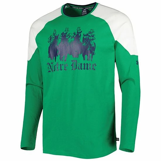 Men's Under Armour Green/White Notre Dame Fighting Irish Iconic Block Raglan Long Sleeve T-Shirt 3 Men's Under Armour Green/White Notre Dame Fighting Irish Iconic Block Raglan Long Sleeve T-Shirt - Image 3