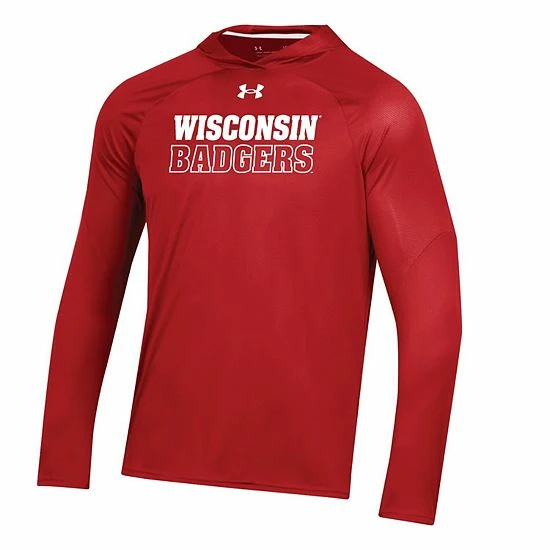 Men's Under Armour Red Wisconsin Badgers Performance Raglan Sideline Hooded Long Sleeve T-Shirt 3 Men's Under Armour Red Wisconsin Badgers Performance Raglan Sideline Hooded Long Sleeve T-Shirt - Image 3