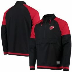 Men's Under Armour Black/Red Wisconsin Badgers Gameday Anorak Raglan Performance Half-Zip Jacket