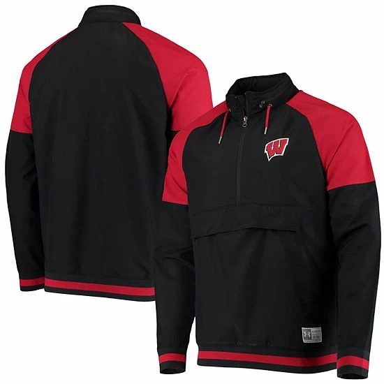 Men's Under Armour Black/Red Wisconsin Badgers Gameday Anorak Raglan Performance Half-Zip Jacket 2 Men's Under Armour Black/Red Wisconsin Badgers Gameday Anorak Raglan Performance Half-Zip Jacket - Image 2