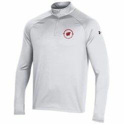 Men's Under Armour White Wisconsin Badgers Coaches On-Court Basketball Raglan Quarter-Zip Jacket