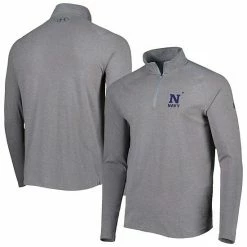 Men's Under Armour Heathered Gray Navy Midshipmen All Day Tri-Blend Quarter-Zip Jacket