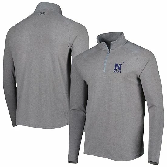 Men's Under Armour Heathered Gray Navy Midshipmen All Day Tri-Blend Quarter-Zip Jacket 2 Men's Under Armour Heathered Gray Navy Midshipmen All Day Tri-Blend Quarter-Zip Jacket - Image 2
