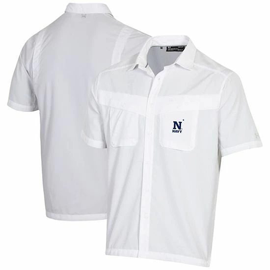 Navy Midshipmen Under Armour Tide Chaser Performance Button-Up Shirt - White 1 Navy Midshipmen Under Armour Tide Chaser Performance Button-Up Shirt - White
