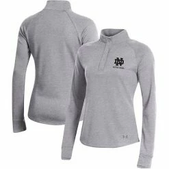 Women's Under Armour Heather Gray Notre Dame Fighting Irish Double-Knit Jersey Quarter-Snap Pullover Jacket