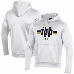 Men's Under Armour White Notre Dame Fighting Irish Logo Stripe Fleece Pullover Hoodie