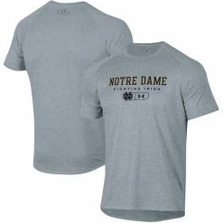 Men's Under Armour Heathered Gray Notre Dame Fighting Irish Lockup Tech Raglan T-Shirt