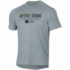 Men's Under Armour Heathered Gray Notre Dame Fighting Irish Lockup Tech Raglan T-Shirt -Under Armour SHOP unnamed file 14064