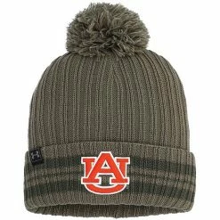 Men's Under Armour Olive Auburn Tigers Military Appreciation Performance Knit Hat With Pom