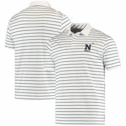 Men's Under Armour White Navy Midshipmen Wordmark Stripe Performance Polo