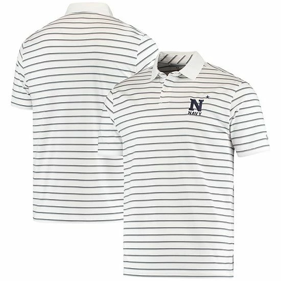 Men's Under Armour White Navy Midshipmen Wordmark Stripe Performance Polo 1 Men's Under Armour White Navy Midshipmen Wordmark Stripe Performance Polo
