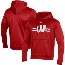 Men's Under Armour Red Wisconsin Badgers Logo Stripe Fleece Pullover Hoodie
