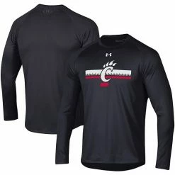 Men's Under Armour Black Cincinnati Bearcats Logo Stripe Performance Raglan Long Sleeve T-Shirt