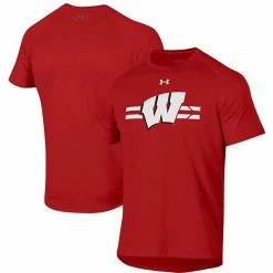 Men's Under Armour Red Wisconsin Badgers Logo Stripe Performance Raglan T-Shirt