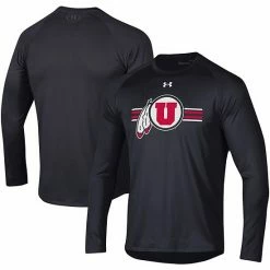 Men's Under Armour Black Utah Utes Logo Stripe Performance Raglan Long Sleeve T-Shirt