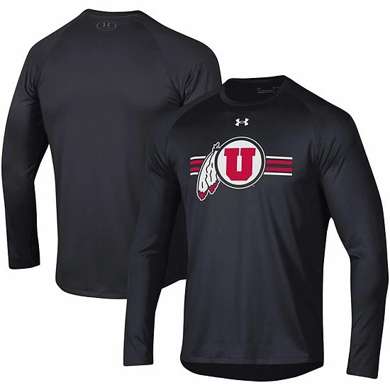 Men's Under Armour Black Utah Utes Logo Stripe Performance Raglan Long Sleeve T-Shirt 2 Men's Under Armour Black Utah Utes Logo Stripe Performance Raglan Long Sleeve T-Shirt - Image 2