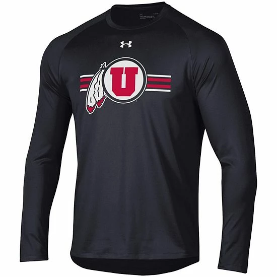 Men's Under Armour Black Utah Utes Logo Stripe Performance Raglan Long Sleeve T-Shirt 3 Men's Under Armour Black Utah Utes Logo Stripe Performance Raglan Long Sleeve T-Shirt - Image 3