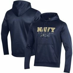 Men's Under Armour Navy Navy Midshipmen Logo Lockup Fleece Performance Pullover Hoodie